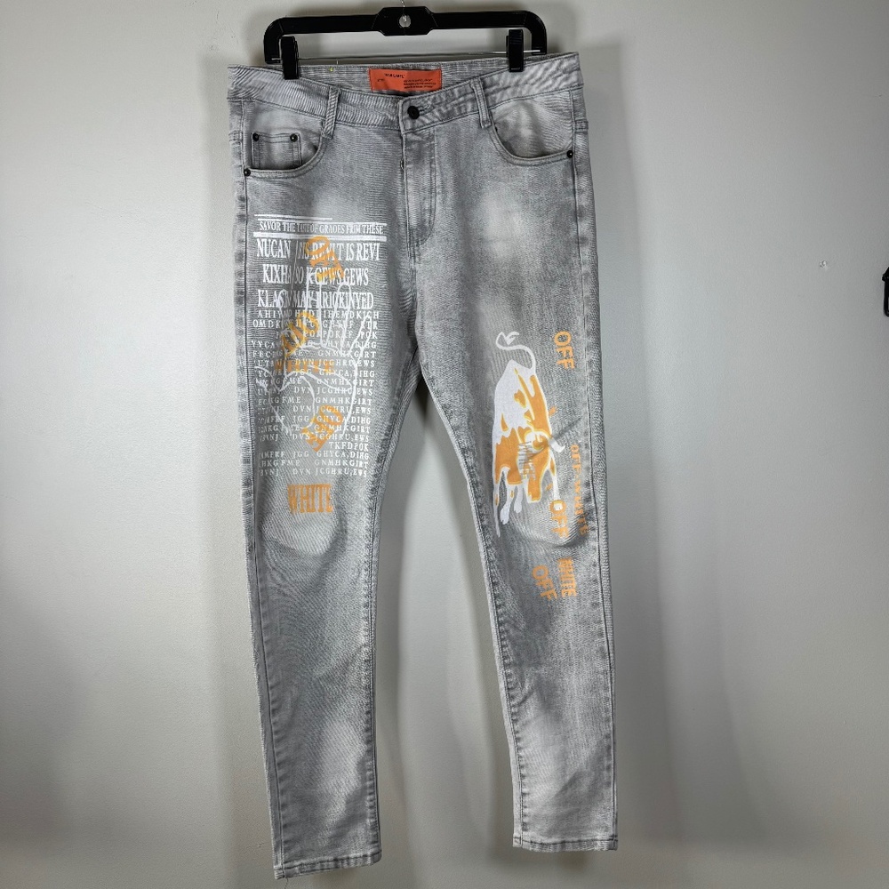 Off-White  c/o Virgil Abloh Main Label 2013 Orange Graphic Skinny Jeans size 36